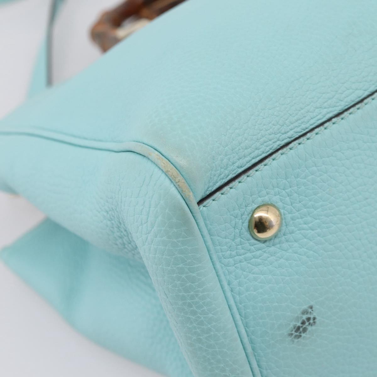 GUCCI Bamboo Hand Bag Leather 2way Light Blue Gold 323660 Auth LN229A