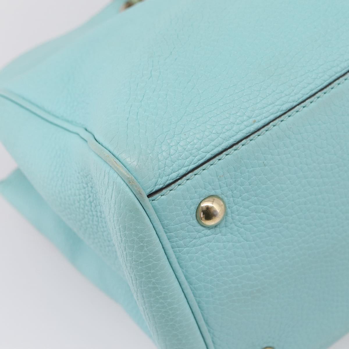 GUCCI Bamboo Hand Bag Leather 2way Light Blue Gold 323660 Auth LN229A