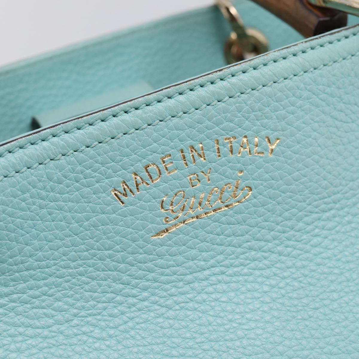GUCCI Bamboo Hand Bag Leather 2way Light Blue Gold 323660 Auth LN229A