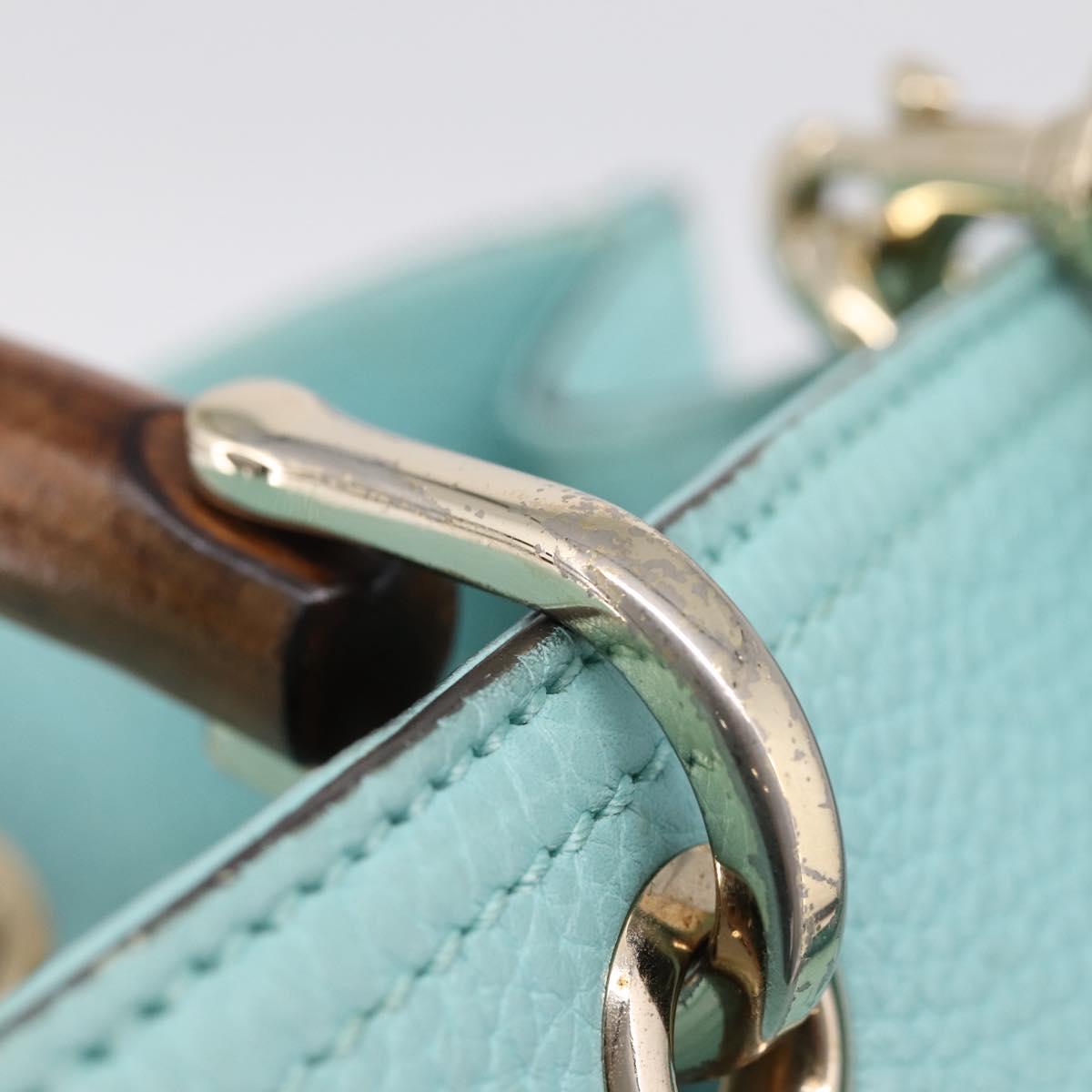 GUCCI Bamboo Hand Bag Leather 2way Light Blue Gold 323660 Auth LN229A