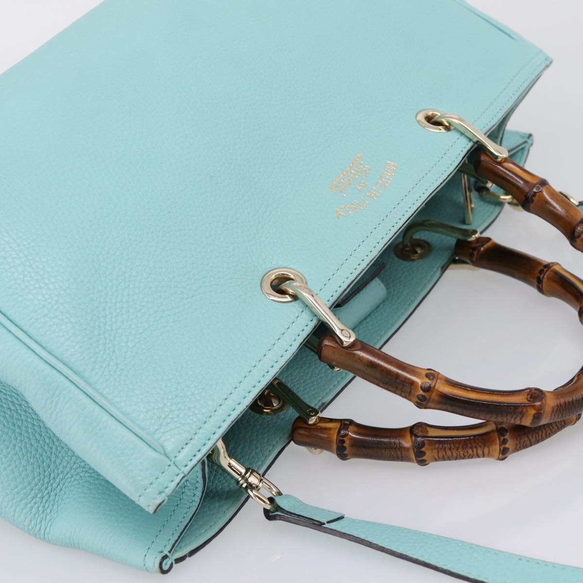GUCCI Bamboo Hand Bag Leather 2way Light Blue Gold 323660 Auth LN229A
