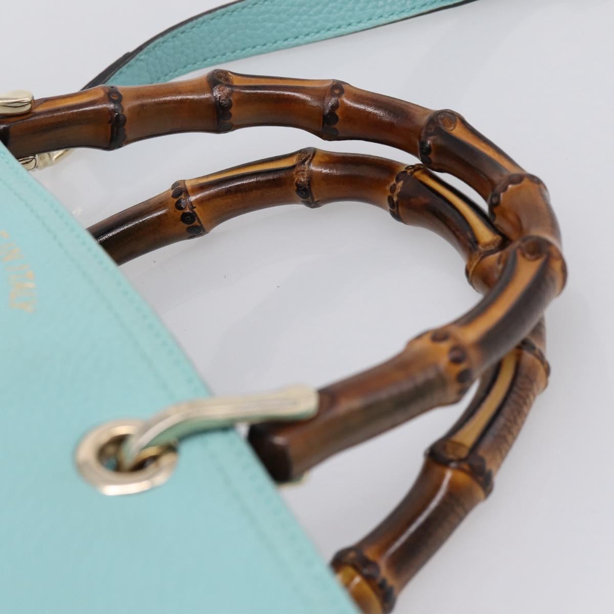 GUCCI Bamboo Hand Bag Leather 2way Light Blue Gold 323660 Auth LN229A