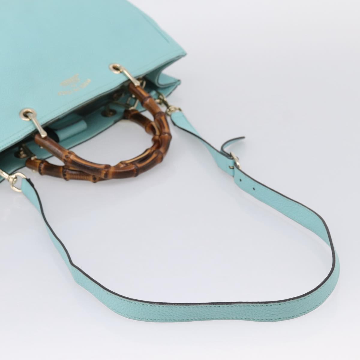 GUCCI Bamboo Hand Bag Leather 2way Light Blue Gold 323660 Auth LN229A