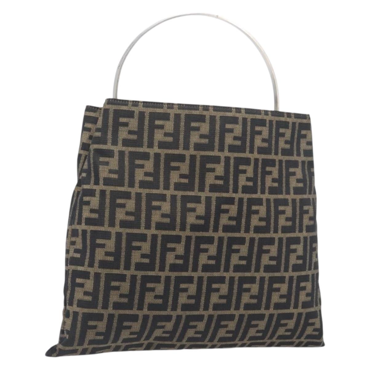 FENDI Zucca Canvas Hand Bag Black Brown Auth LN230A