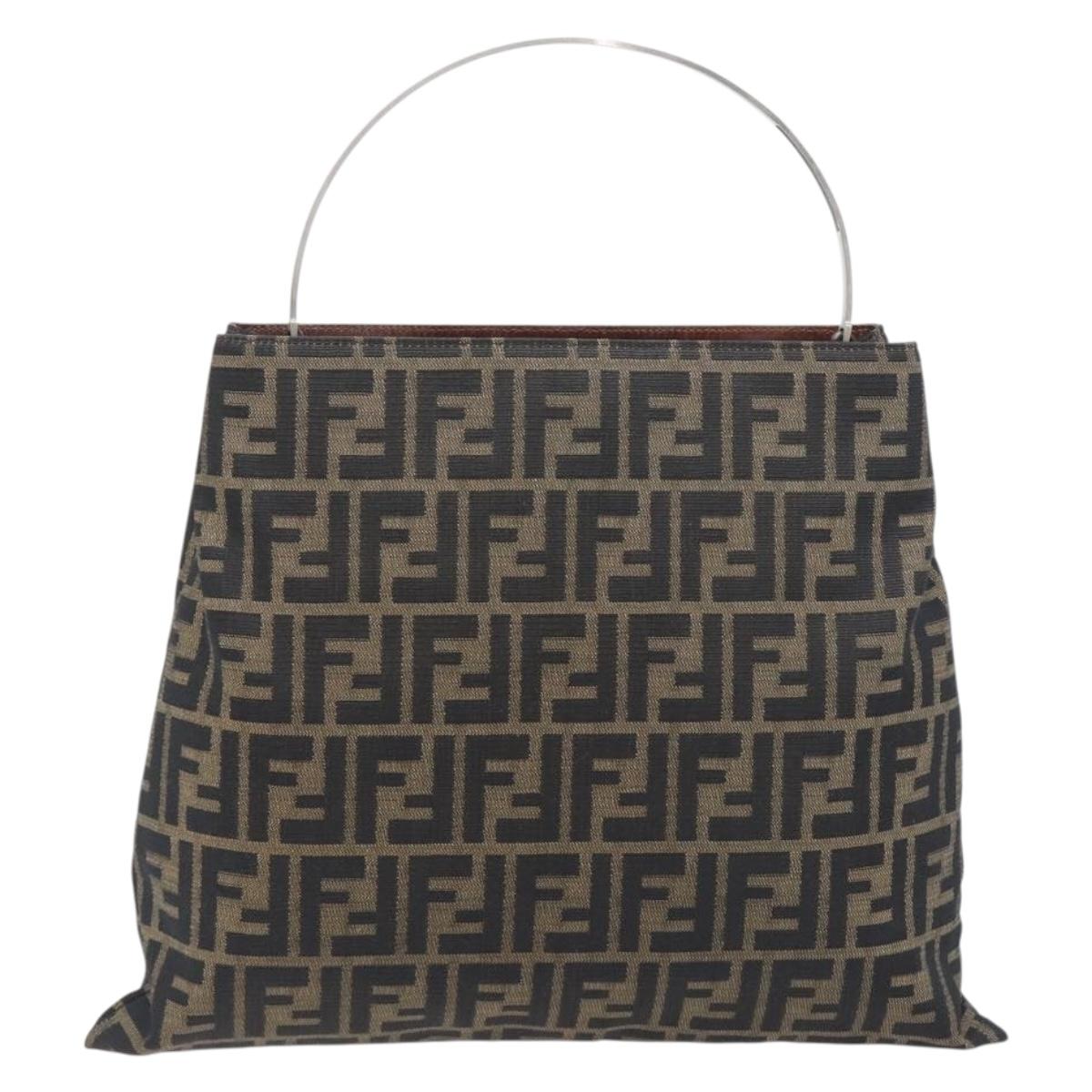FENDI Zucca Canvas Hand Bag Black Brown Auth LN230A