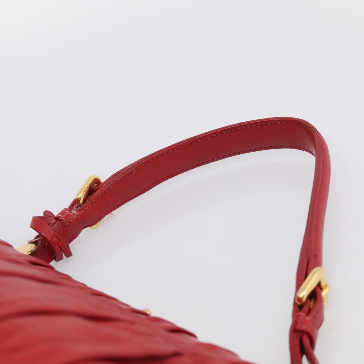 PRADA Gathered Hand Bag Leather Red Gold Auth LN233