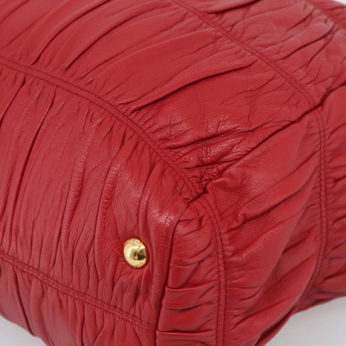 PRADA Gathered Hand Bag Leather Red Gold Auth LN233