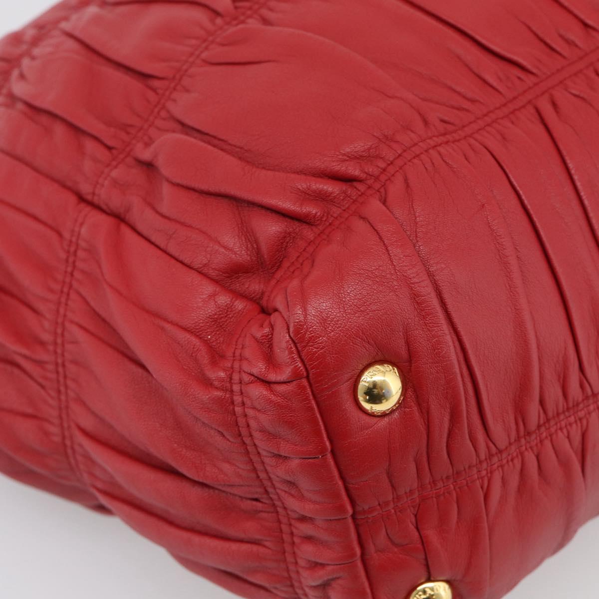 PRADA Gathered Hand Bag Leather Red Gold Auth LN233