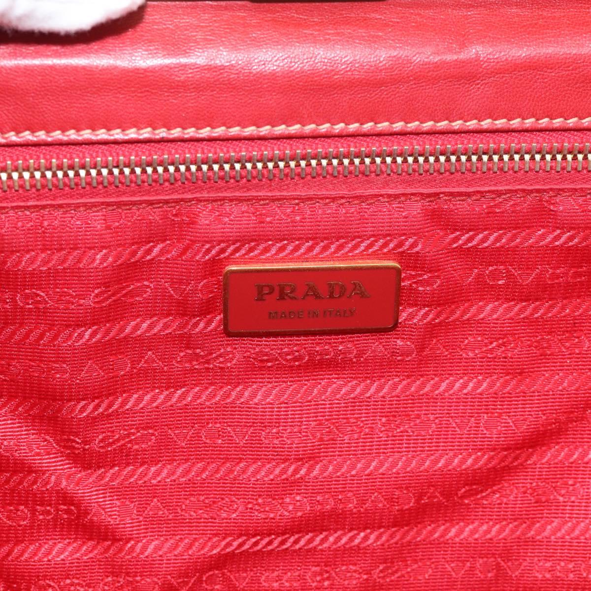 PRADA Gathered Hand Bag Leather Red Gold Auth LN233