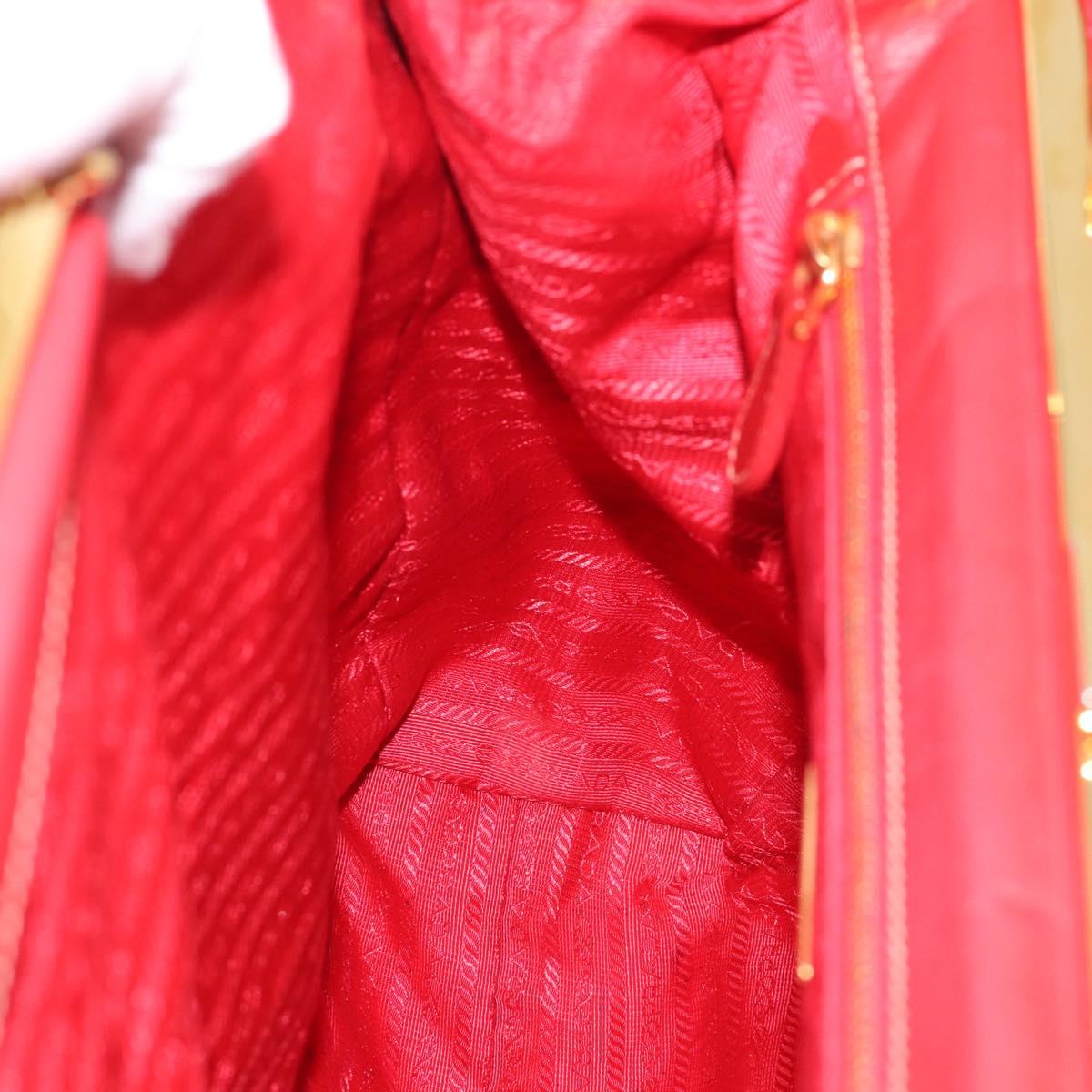 PRADA Gathered Hand Bag Leather Red Gold Auth LN233