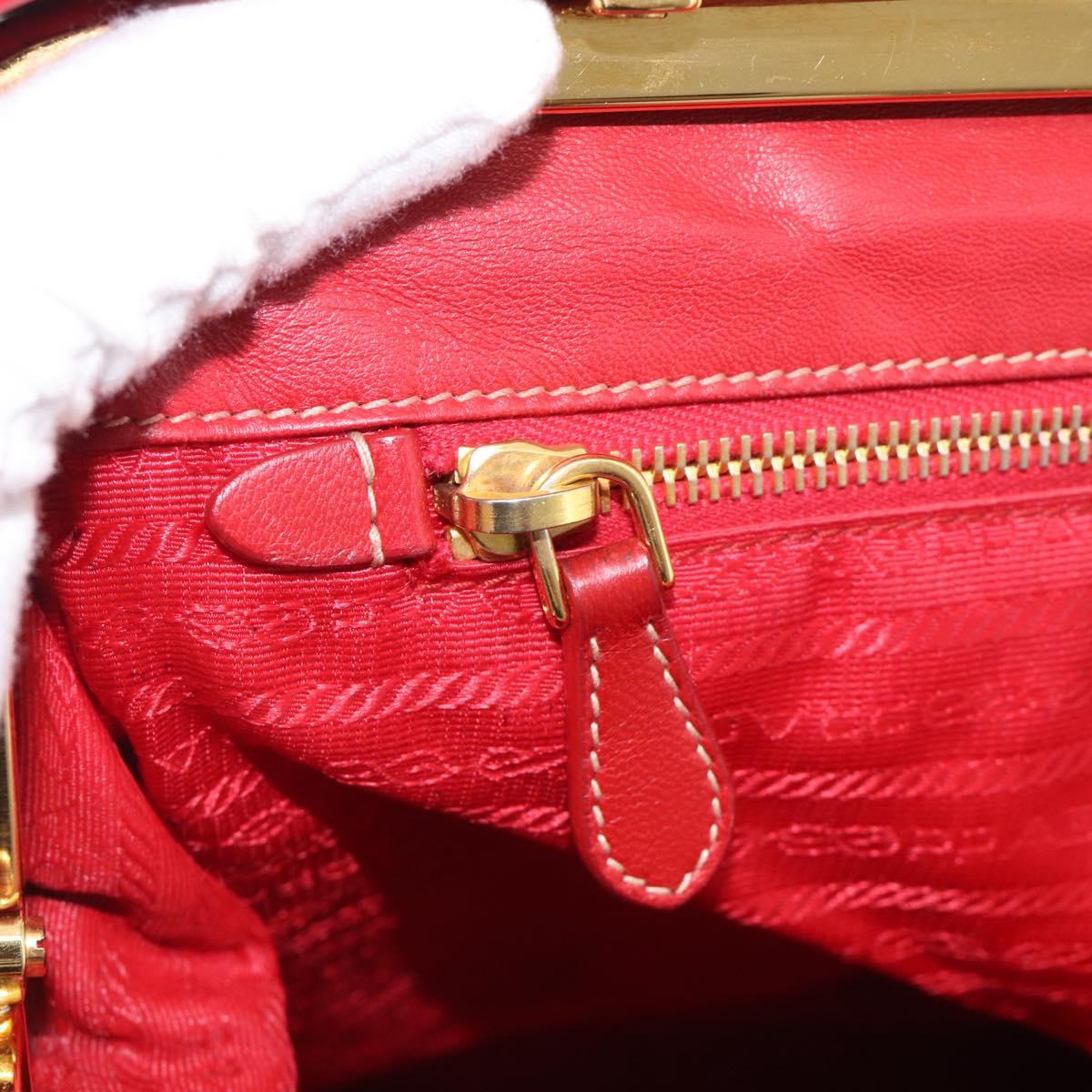PRADA Gathered Hand Bag Leather Red Gold Auth LN233
