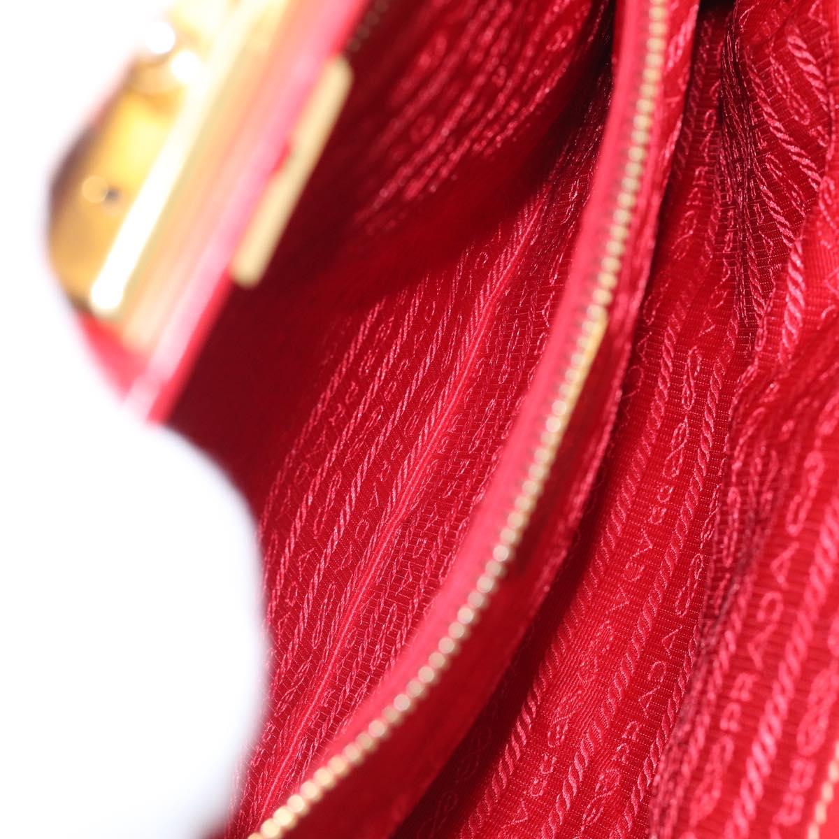 PRADA Gathered Hand Bag Leather Red Gold Auth LN233