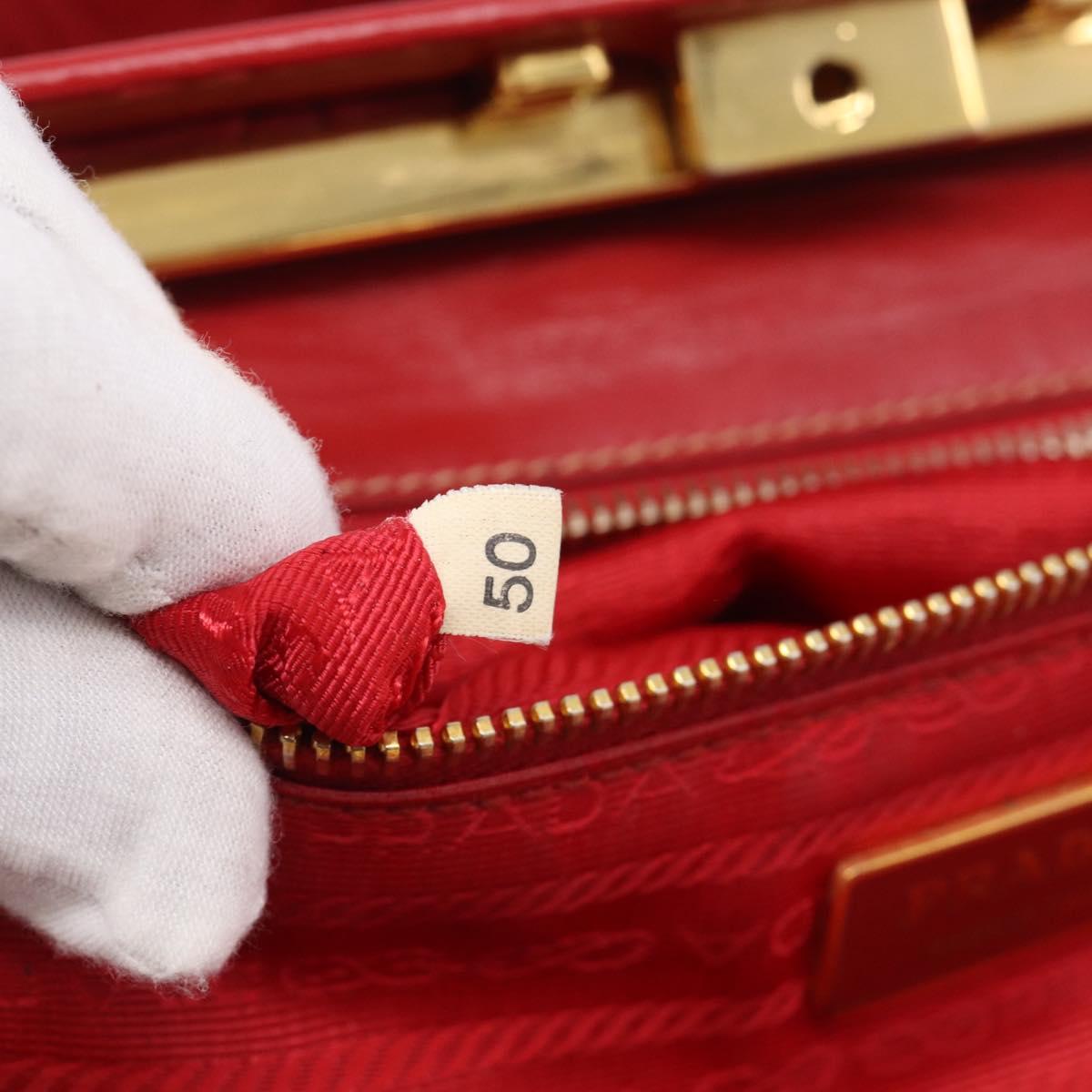PRADA Gathered Hand Bag Leather Red Gold Auth LN233