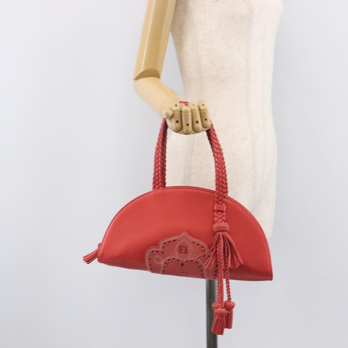 LOEWE Hand Bag Leather Red Silver Auth LN234V