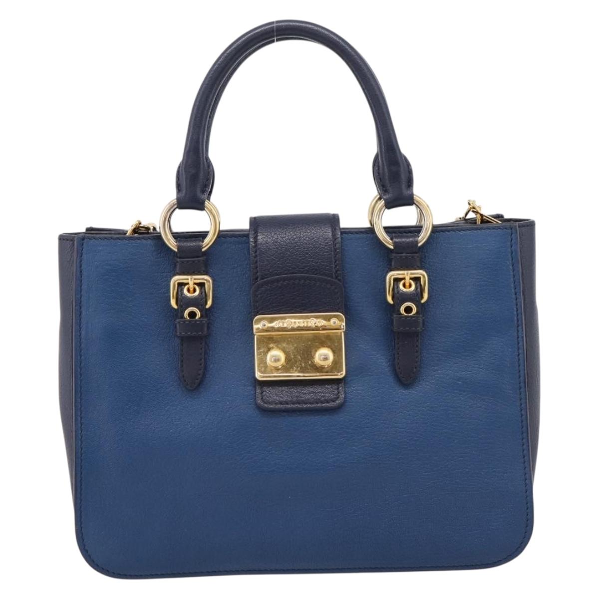 Miu Miu Madras Hand Bag Leather 2way Navy Gold Auth LN235