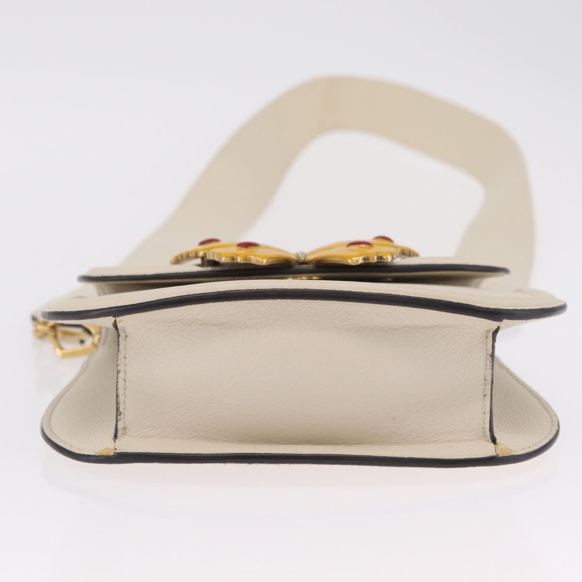 GUCCI Sherry Line Shoulder Bag Leather Ivory Gold Auth LN236V