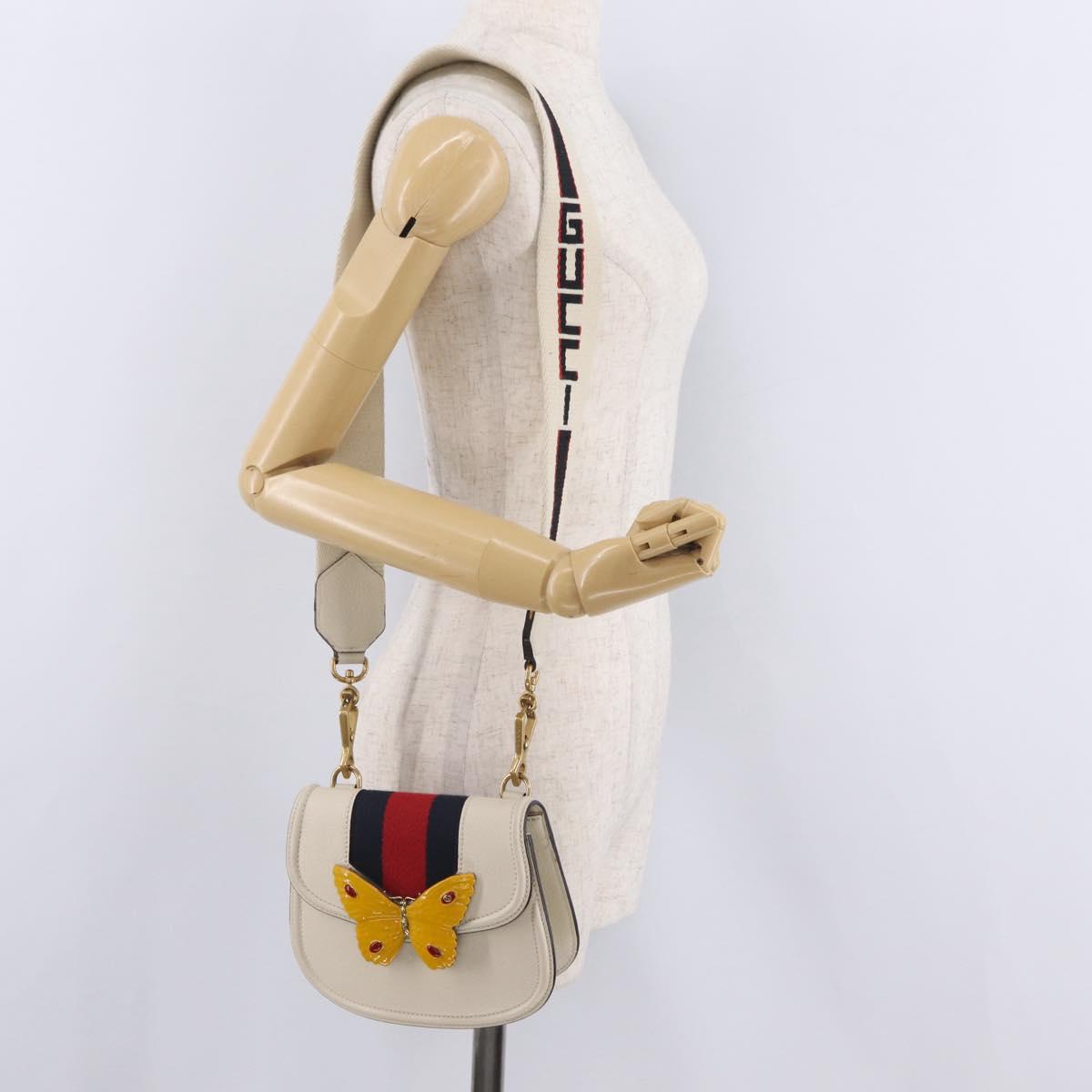 GUCCI Sherry Line Shoulder Bag Leather Ivory Gold Auth LN236V