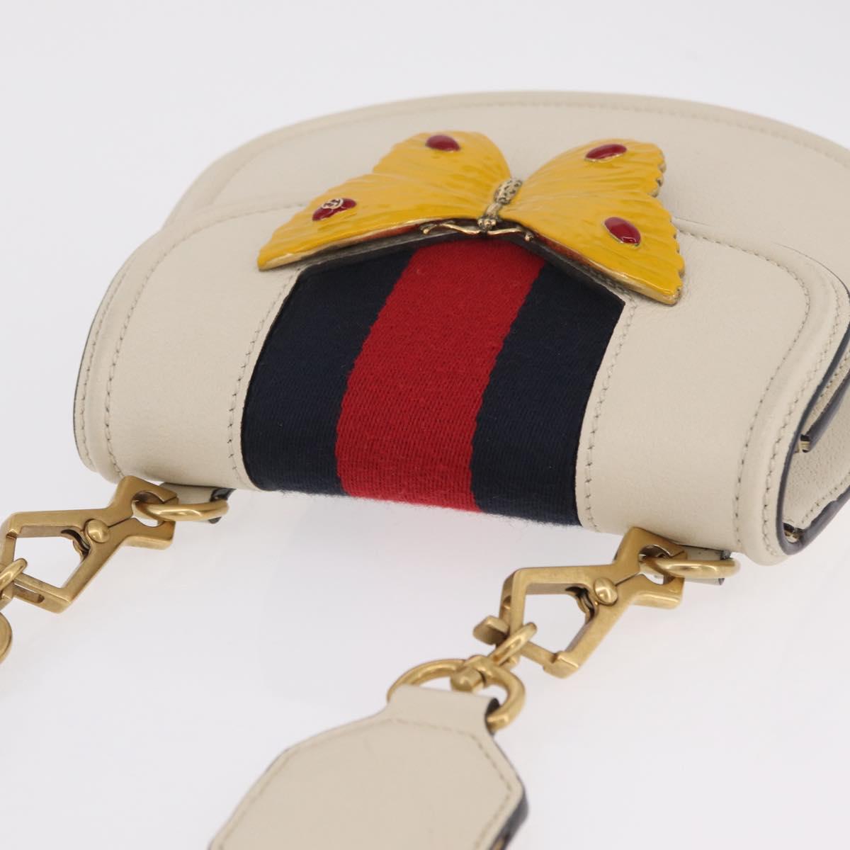 GUCCI Sherry Line Shoulder Bag Leather Ivory Gold Auth LN236V