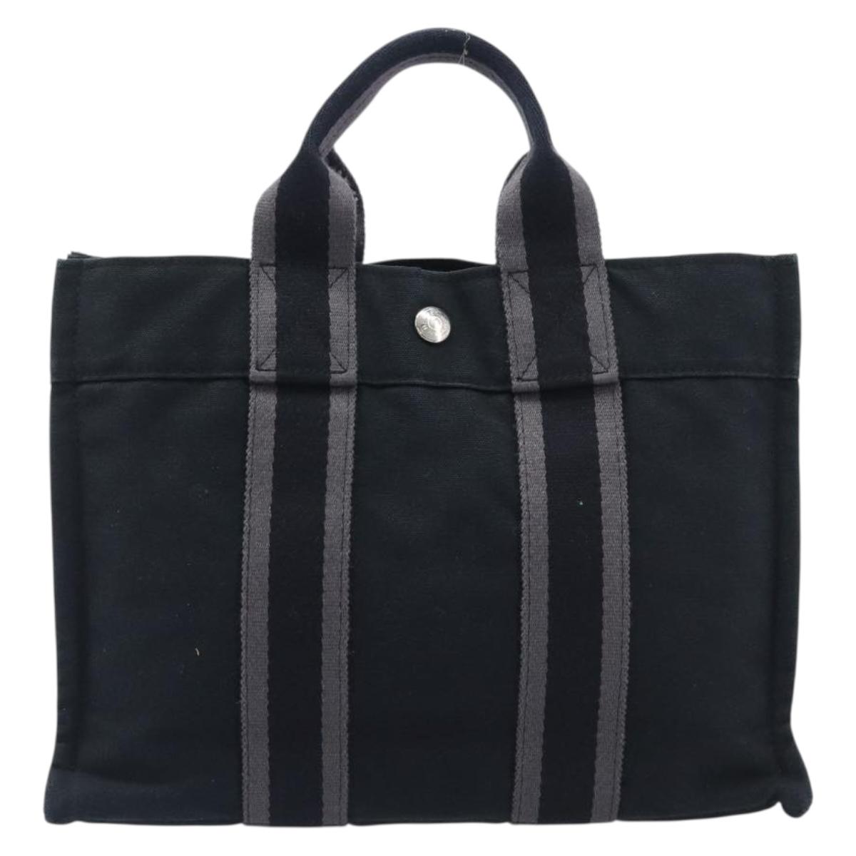 HERMES Fourre Tout PM Hand Bag Canvas Black Silver Auth LN243