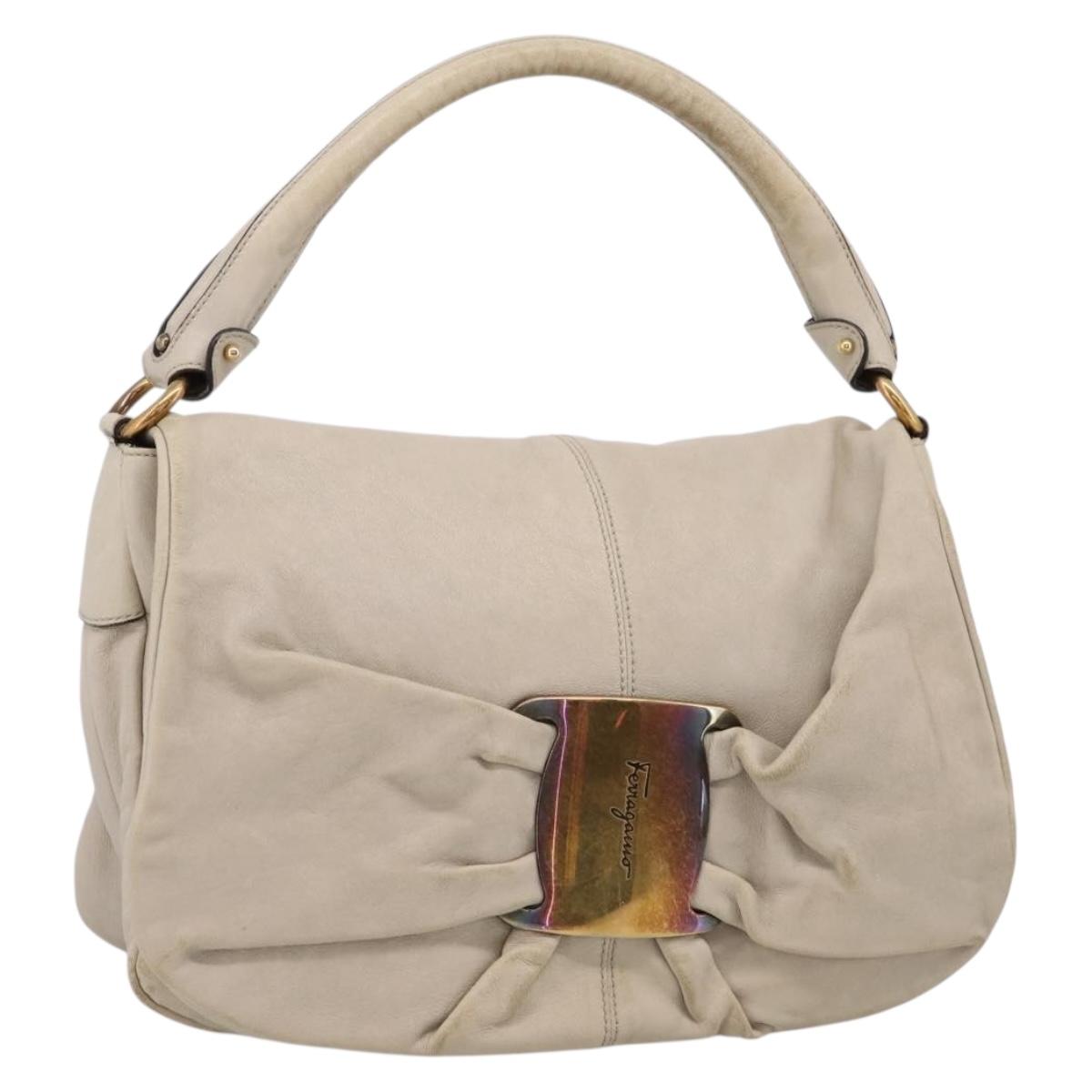 Salvatore Ferragamo Vala Shoulder Bag Leather Ivory Gold Auth LN245
