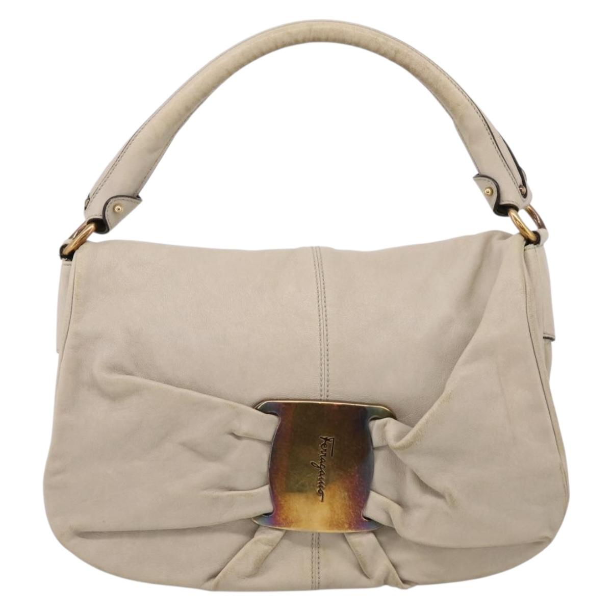 Salvatore Ferragamo Vala Shoulder Bag Leather Ivory Gold Auth LN245