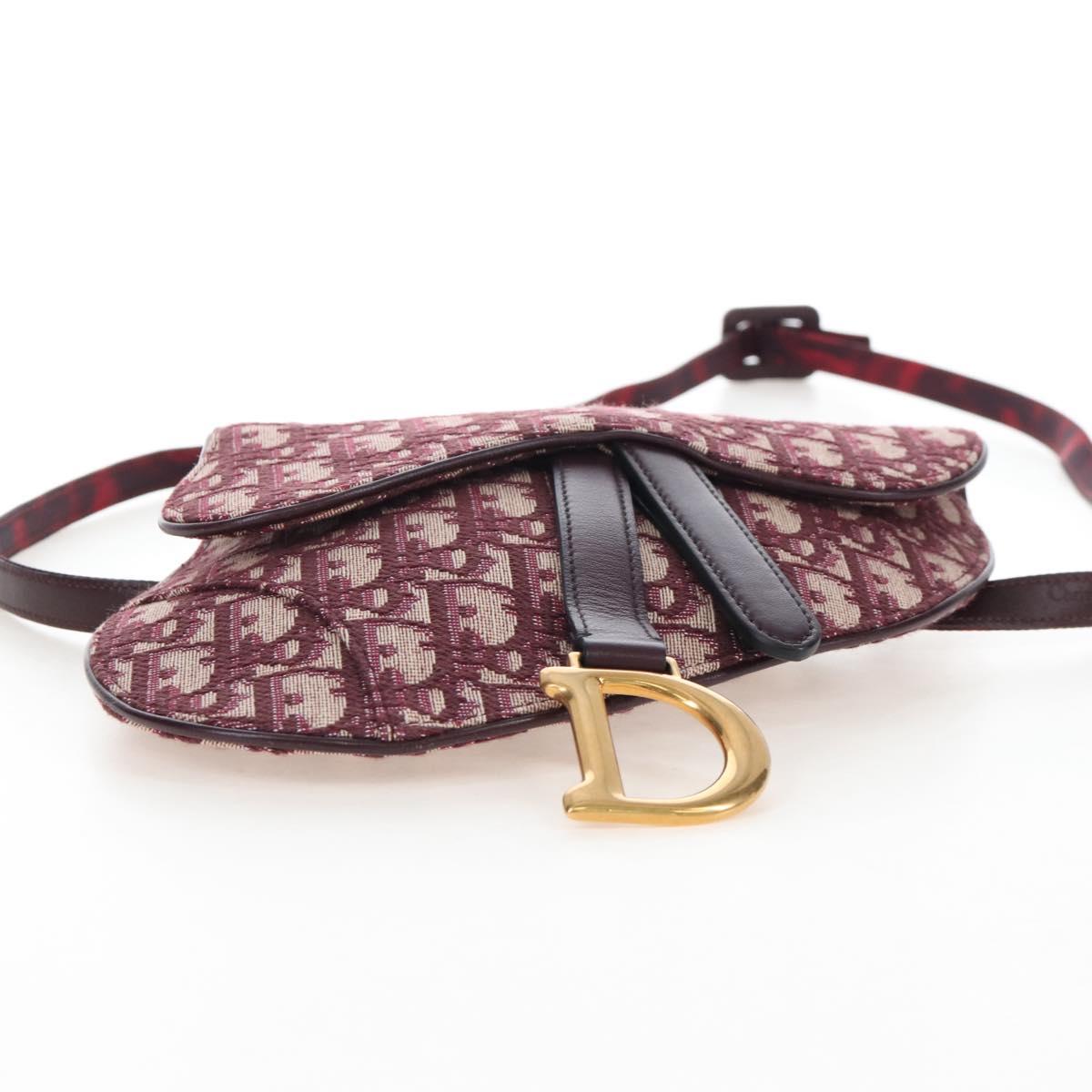 Christian Dior Trotter Canvas Saddle Waist bag Red Gold Auth LN247M