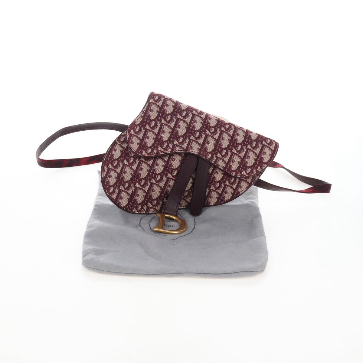 Christian Dior Trotter Canvas Saddle Waist bag Red Gold Auth LN247M