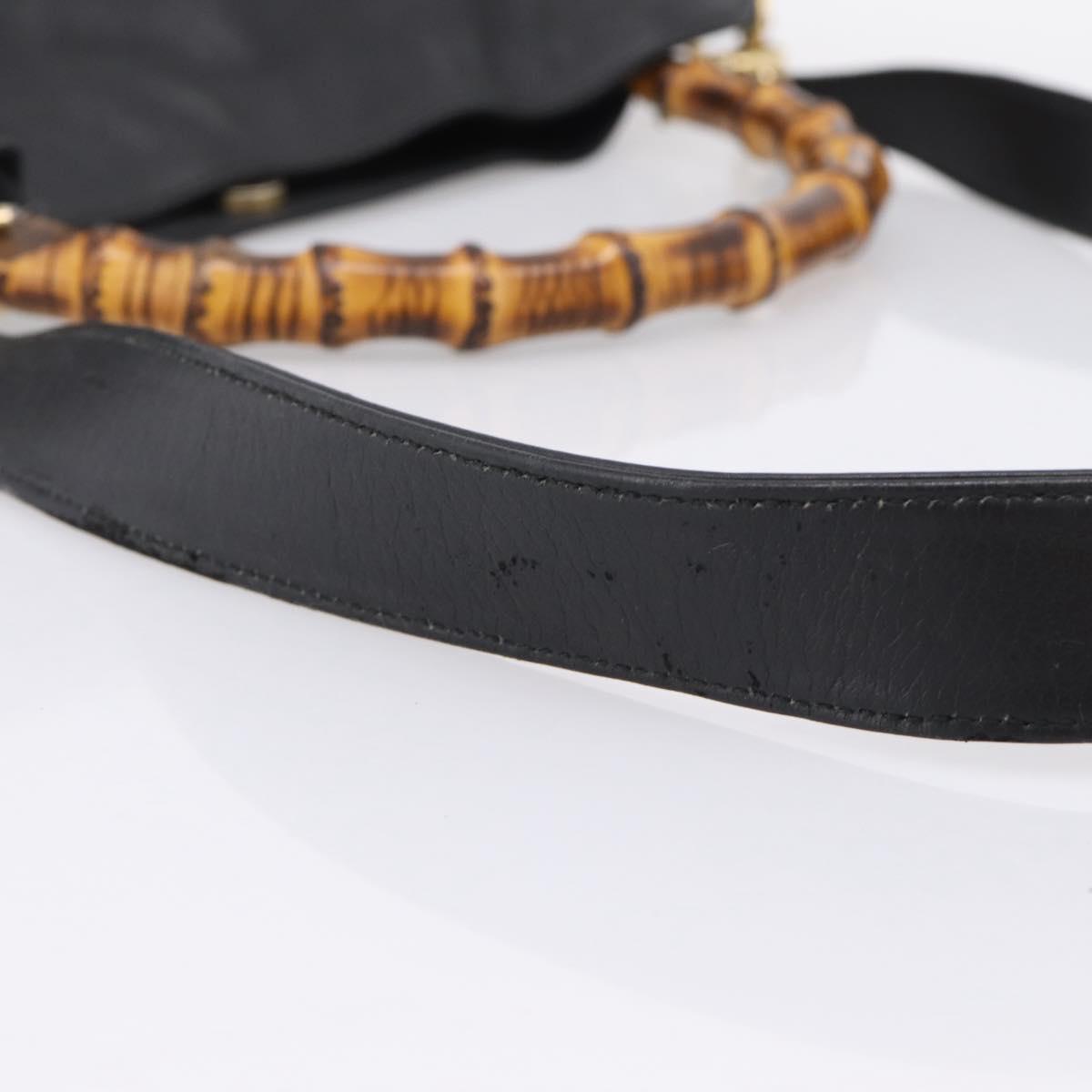 GUCCI Bamboo Hand Bag Leather 2way Black Gold 001 2058 1577 Auth LN249