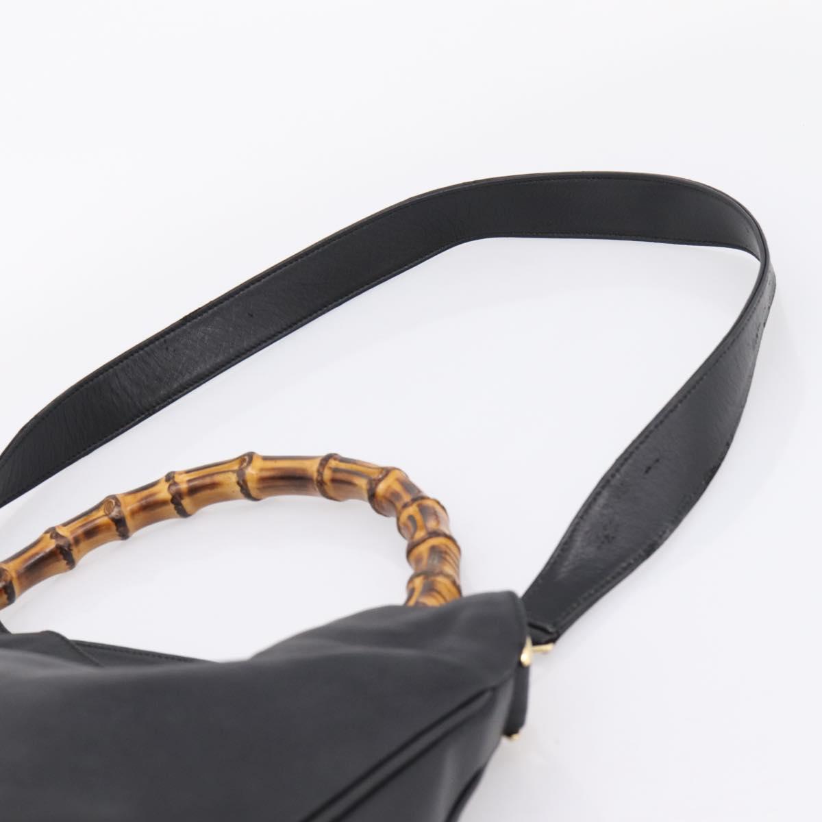 GUCCI Bamboo Hand Bag Leather 2way Black Gold 001 2058 1577 Auth LN249