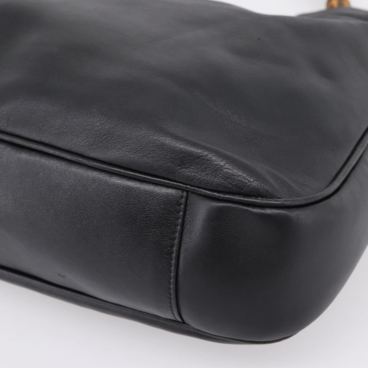 GUCCI Bamboo Hand Bag Leather 2way Black Gold 001 2058 1577 Auth LN249