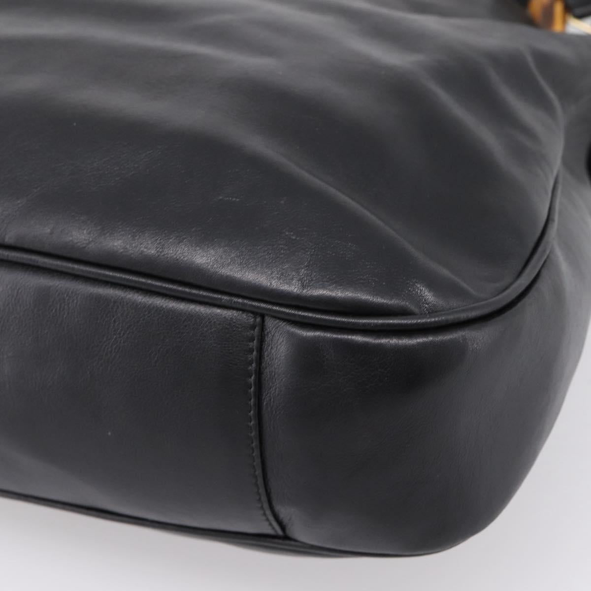 GUCCI Bamboo Hand Bag Leather 2way Black Gold 001 2058 1577 Auth LN249
