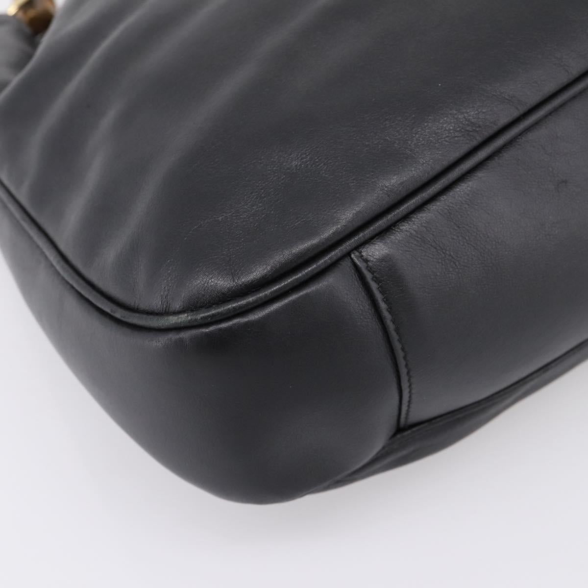 GUCCI Bamboo Hand Bag Leather 2way Black Gold 001 2058 1577 Auth LN249