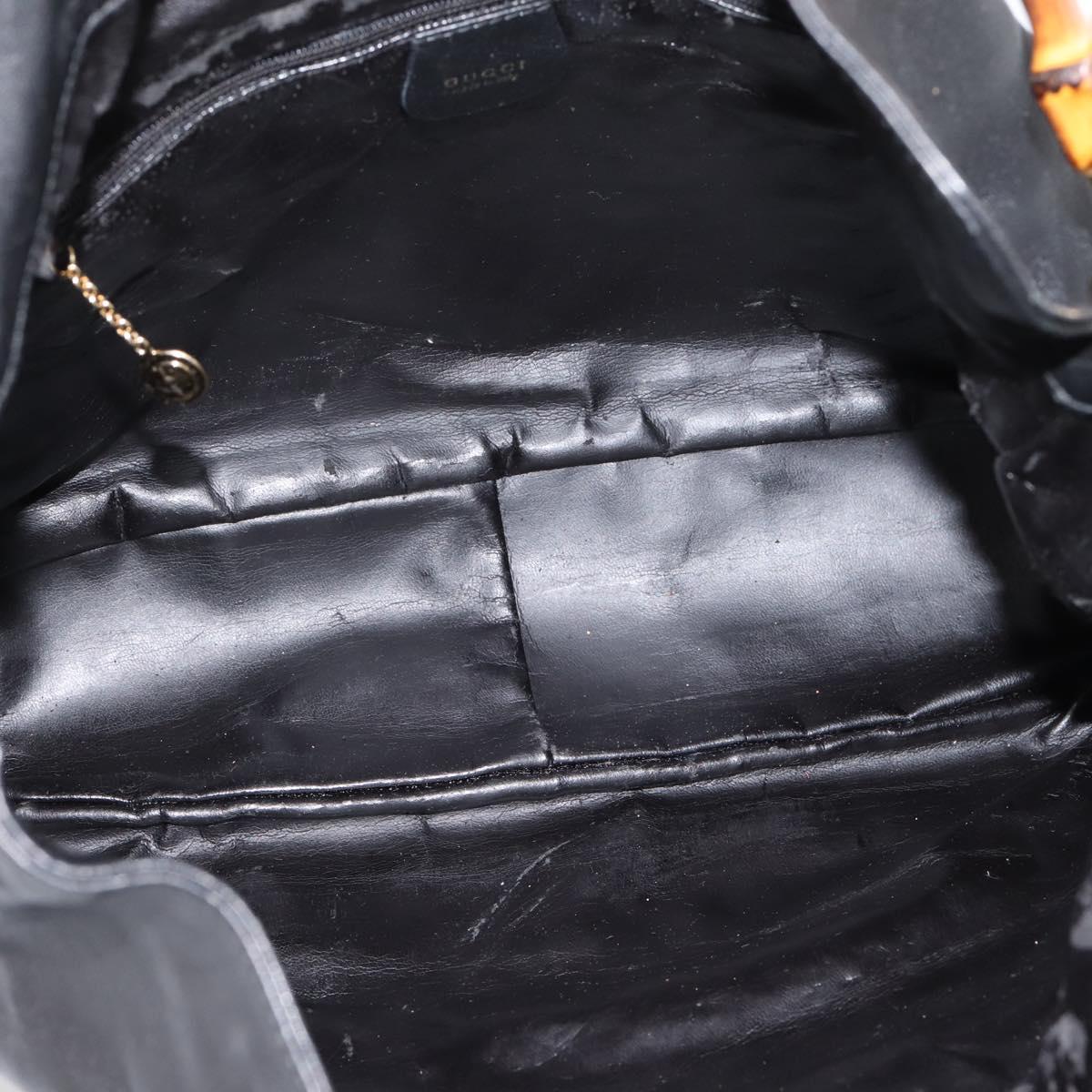GUCCI Bamboo Hand Bag Leather 2way Black Gold 001 2058 1577 Auth LN249