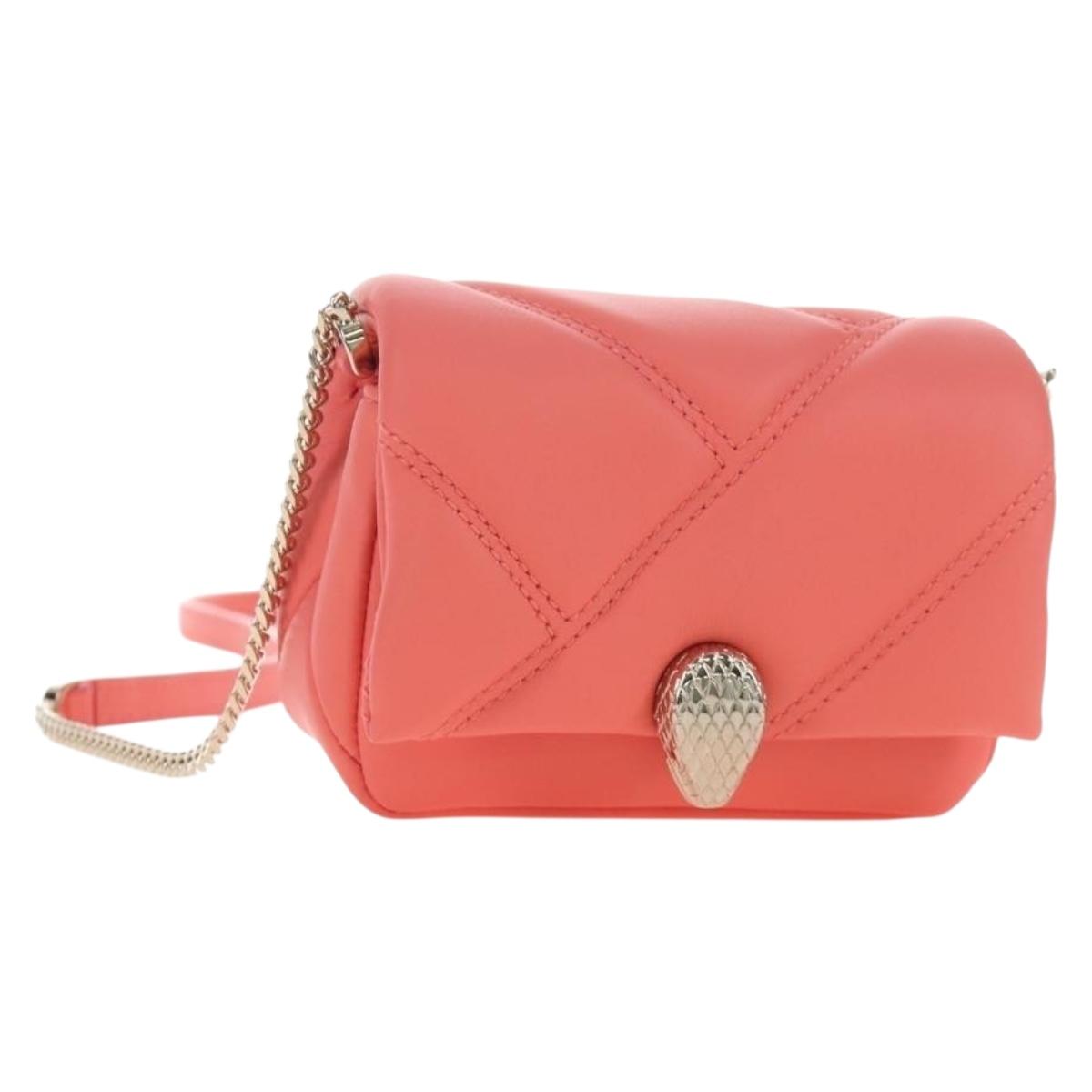 BVLGARI Serpenti Cabochon Microbag Chain Bag Leather Pink Gold Auth LN252M