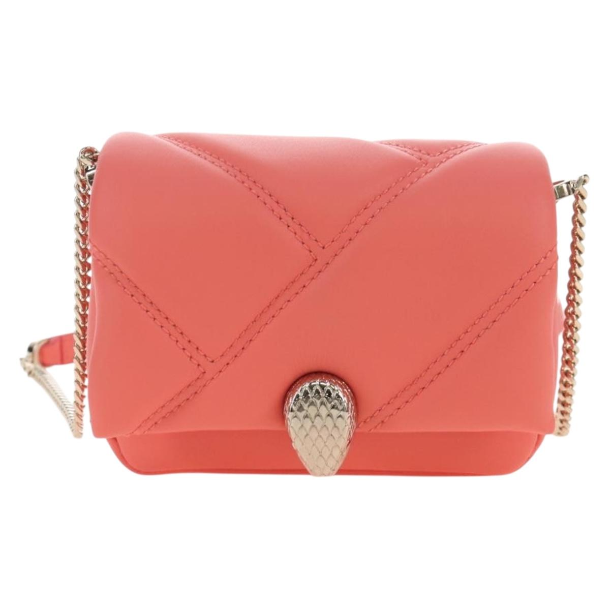 BVLGARI Serpenti Cabochon Microbag Chain Bag Leather Pink Gold Auth LN252M