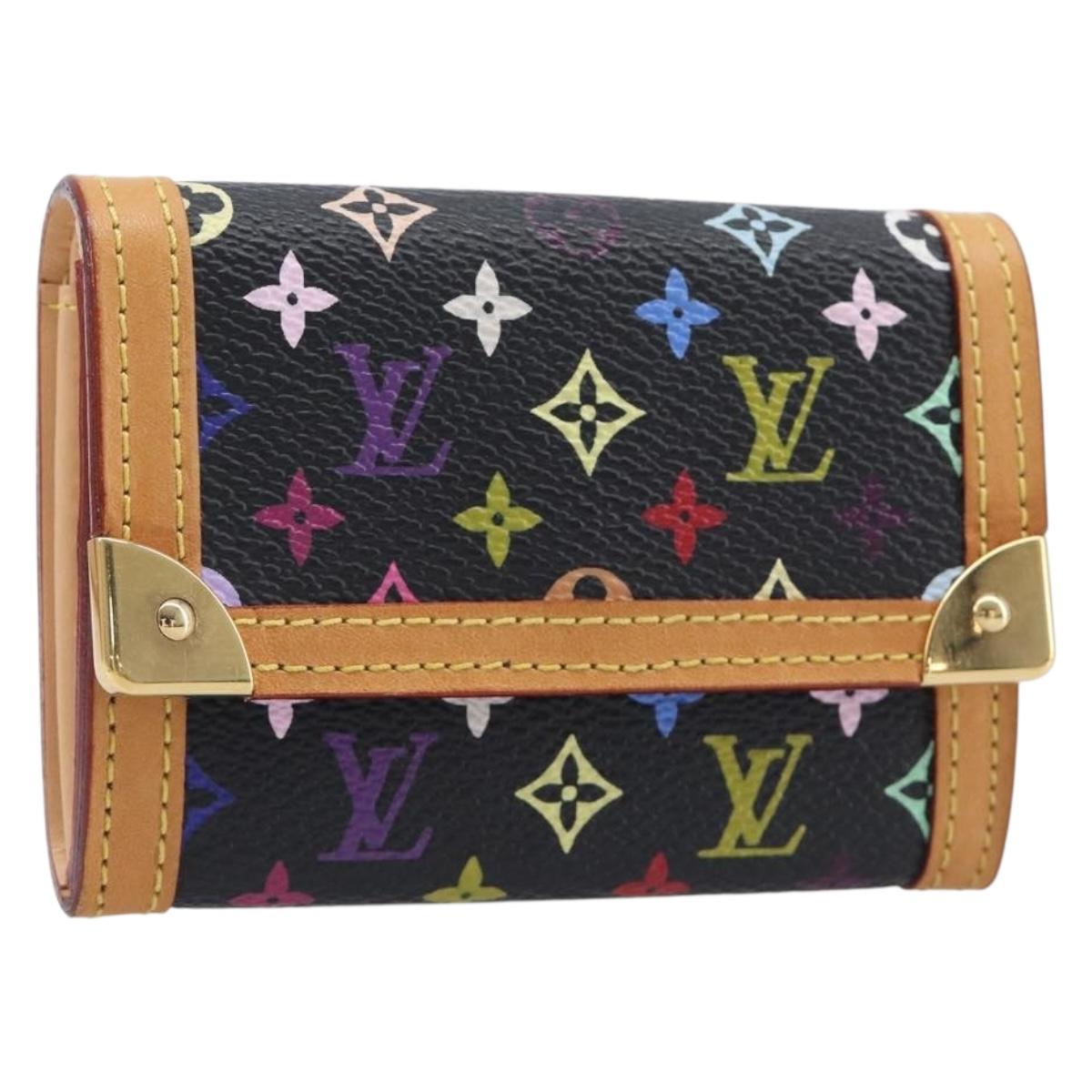 LOUIS VUITTON Monogram Multicolor Porte Monnaie Pla Black M92656 LV Auth LN255V