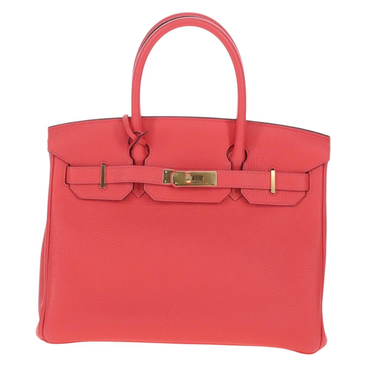 HERMES Birkin 30 Hand Bag Taurillon ClemenceLeather Pink Gold Auth LN261SM