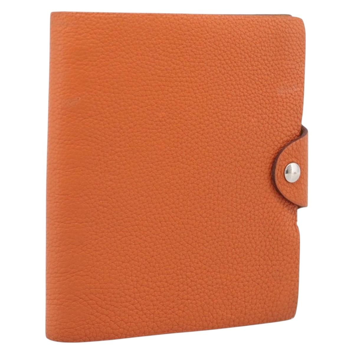 HERMES Yuris PM Day Planner Cover Leather Orange Silver Auth LN263