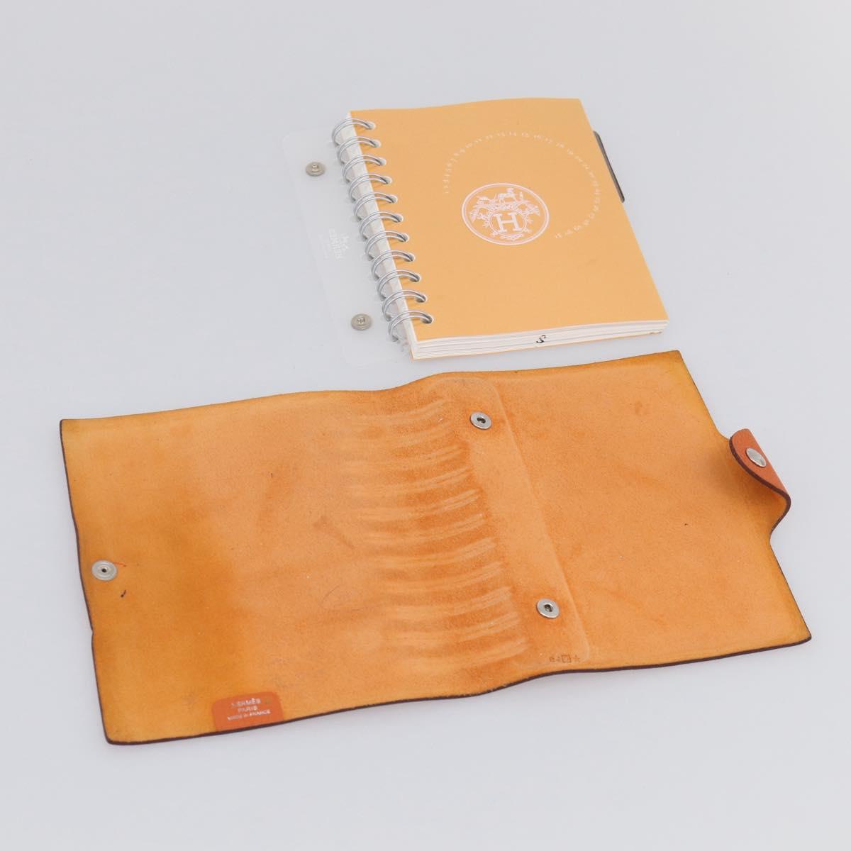 HERMES Yuris PM Day Planner Cover Leather Orange Silver Auth LN263