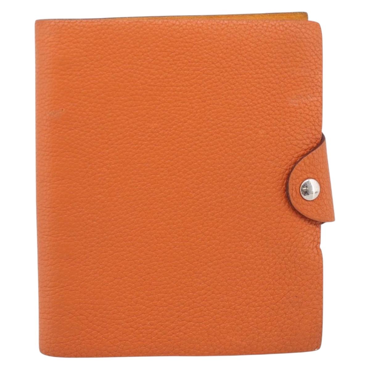 HERMES Yuris PM Day Planner Cover Leather Orange Silver Auth LN263