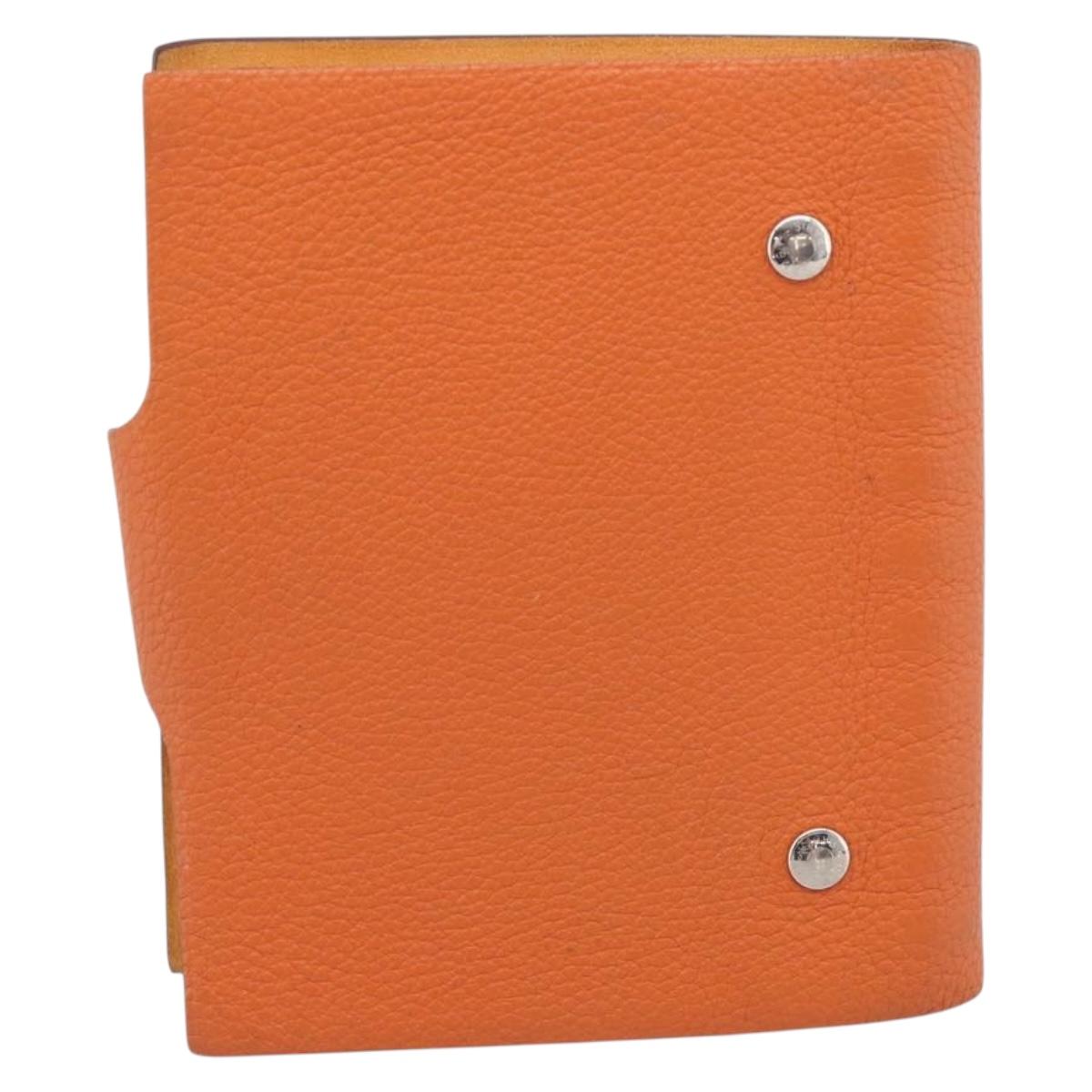 HERMES Yuris PM Day Planner Cover Leather Orange Silver Auth LN263