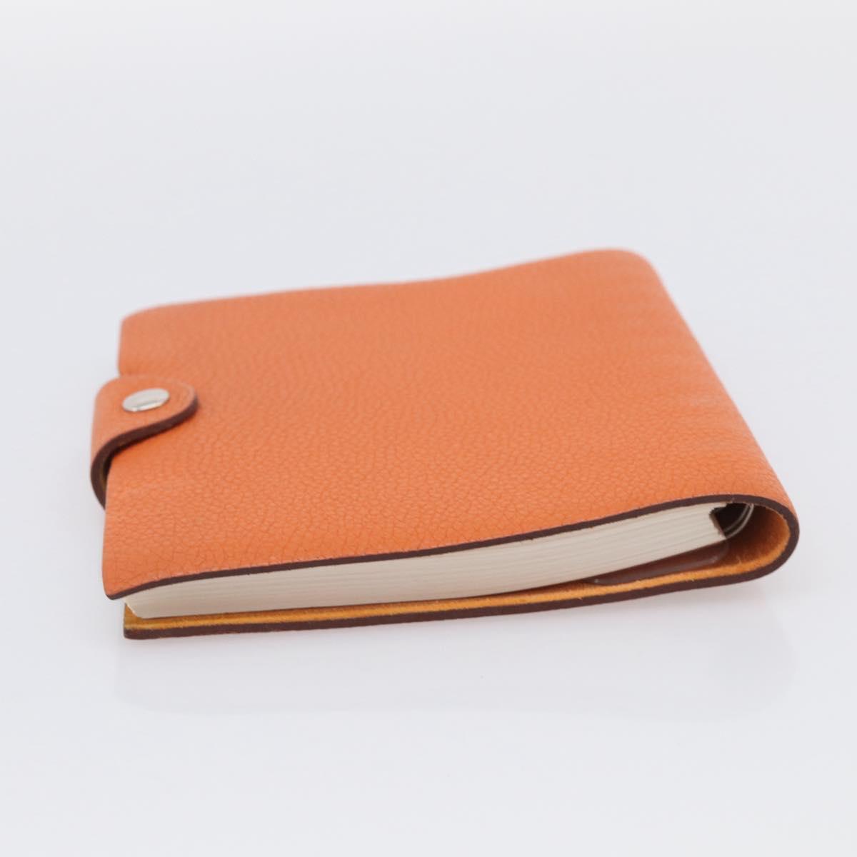 HERMES Yuris PM Day Planner Cover Leather Orange Silver Auth LN263