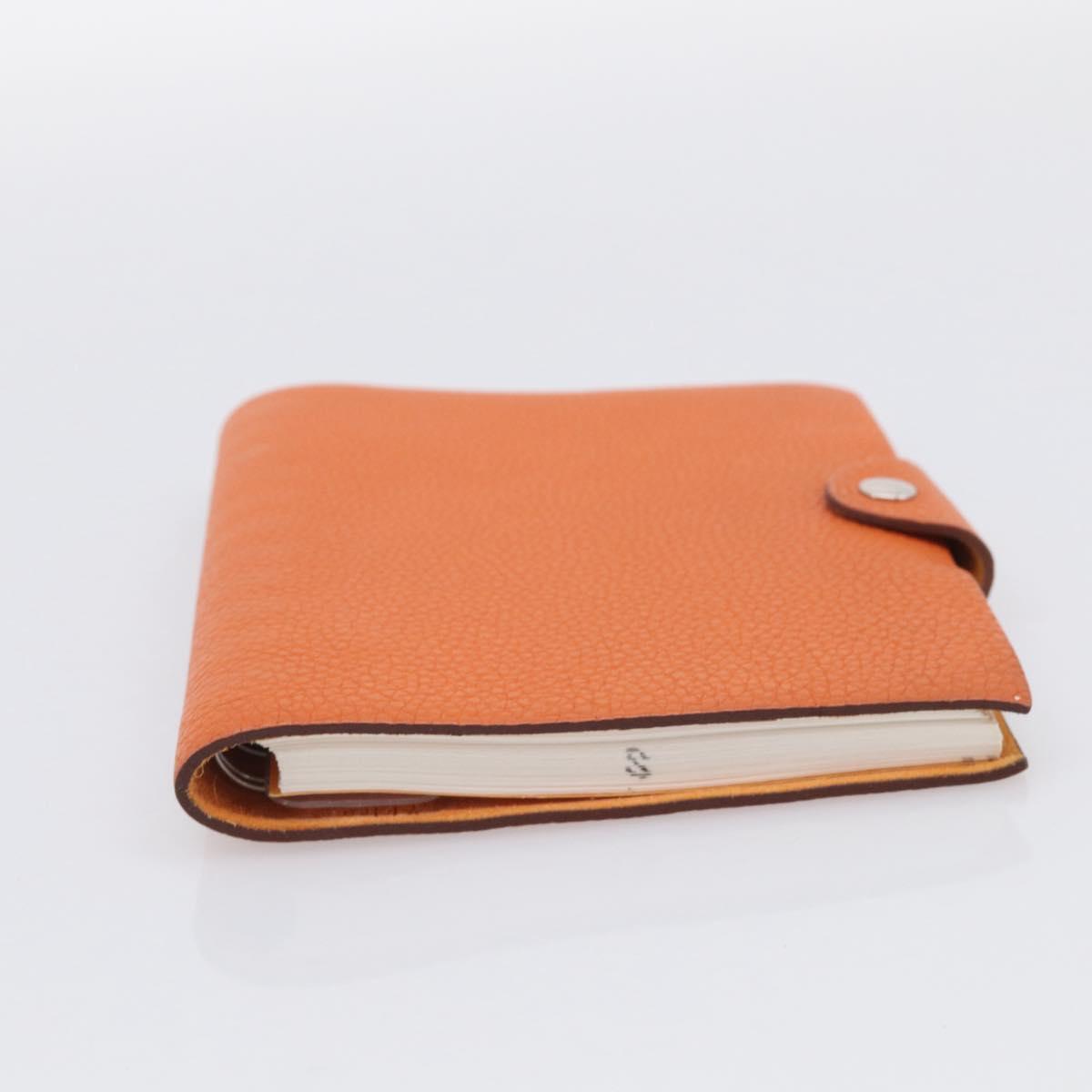 HERMES Yuris PM Day Planner Cover Leather Orange Silver Auth LN263