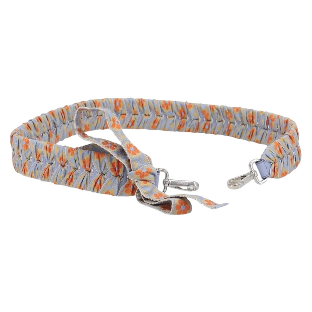 FENDI Shoulder Strap Leather 35.4"" Light Blue Silver Auth LN268V