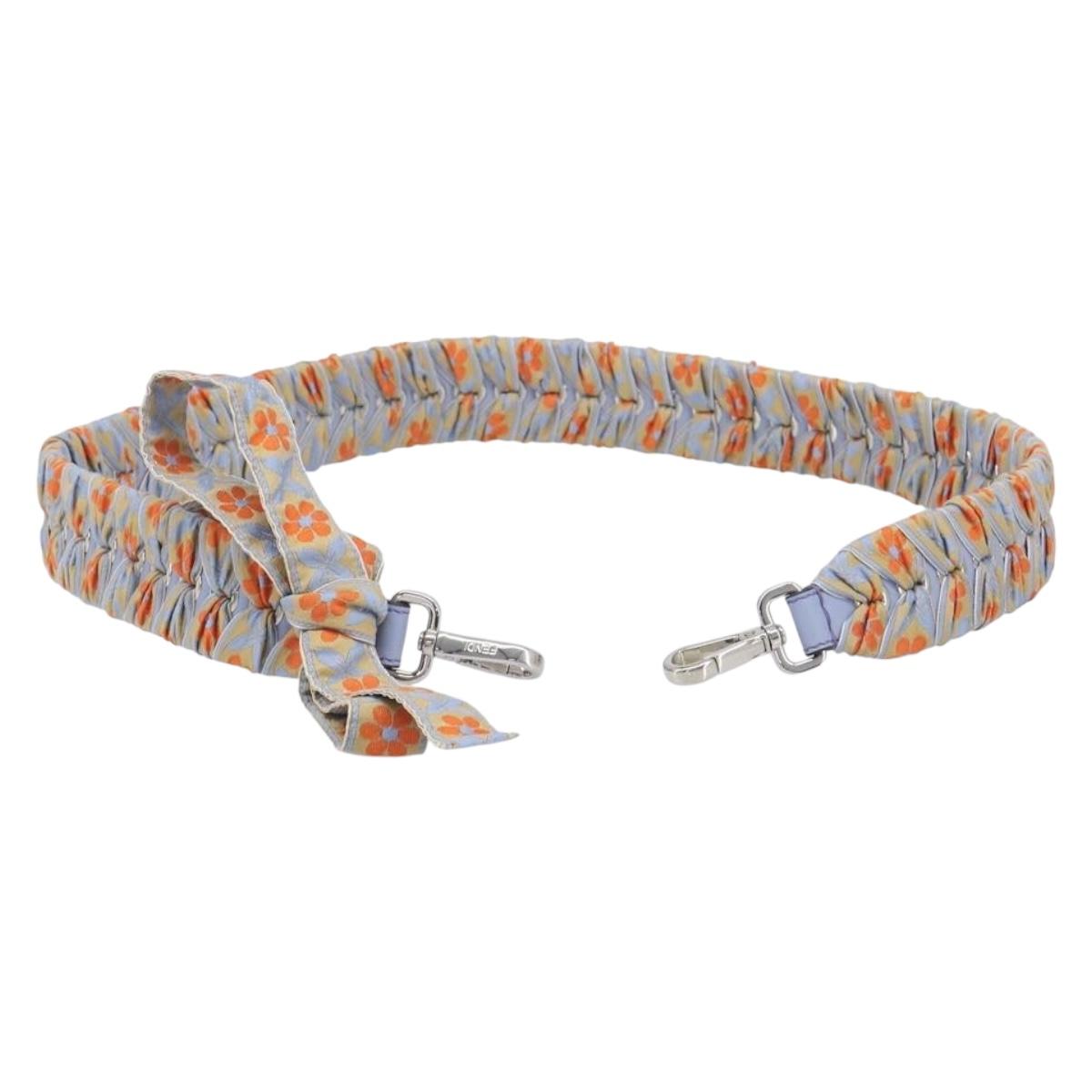 FENDI Shoulder Strap Leather 35.4"" Light Blue Silver Auth LN268V