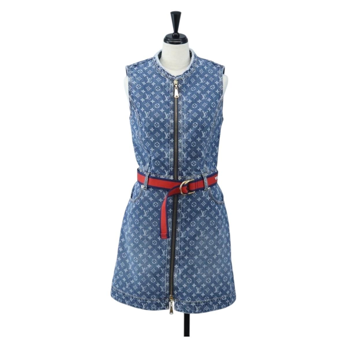 LOUIS VUITTON Monogram Denim Dress 34 Blue LV Auth LN271M