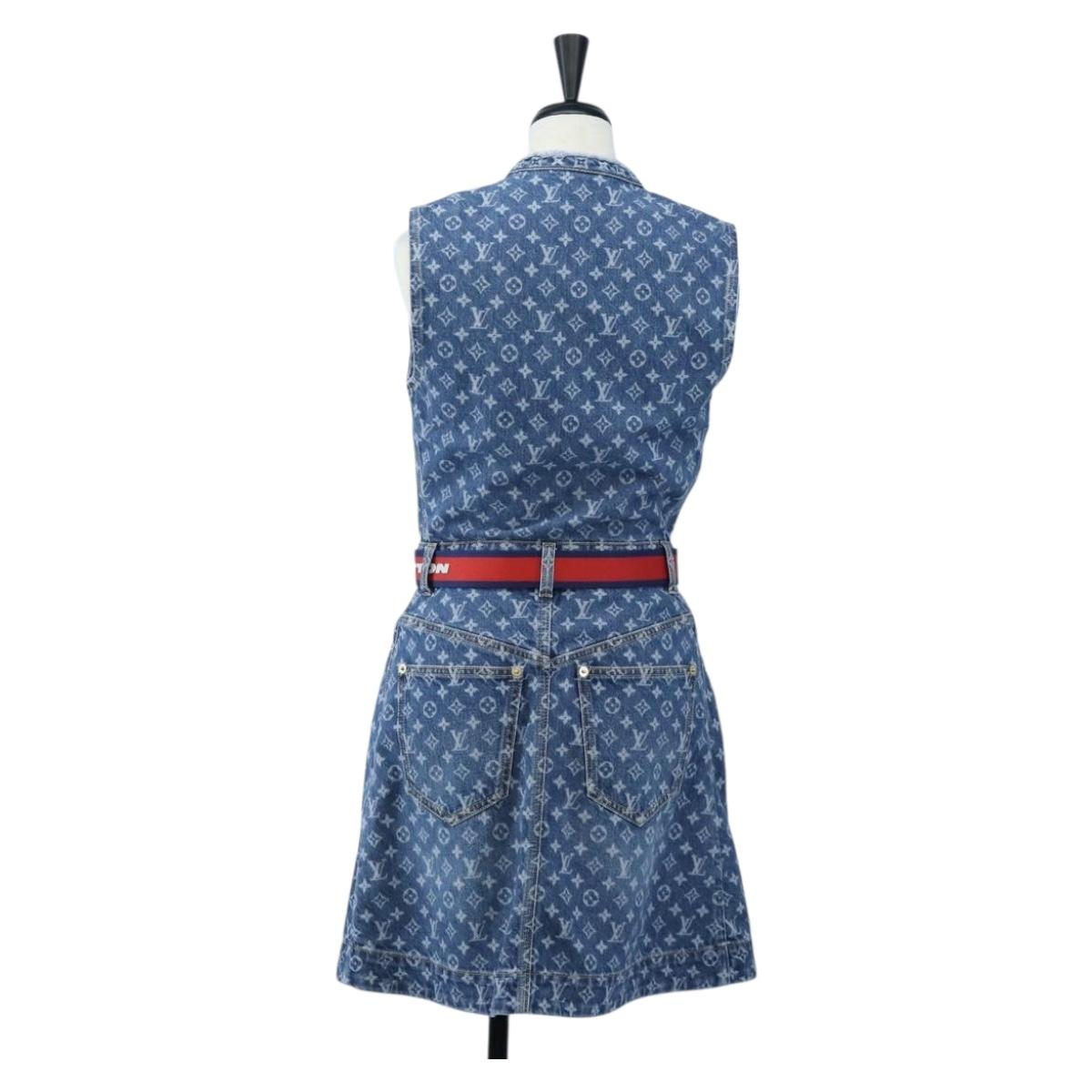 LOUIS VUITTON Monogram Denim Dress 34 Blue LV Auth LN271M