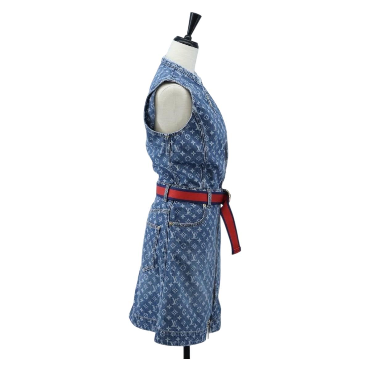 LOUIS VUITTON Monogram Denim Dress 34 Blue LV Auth LN271M