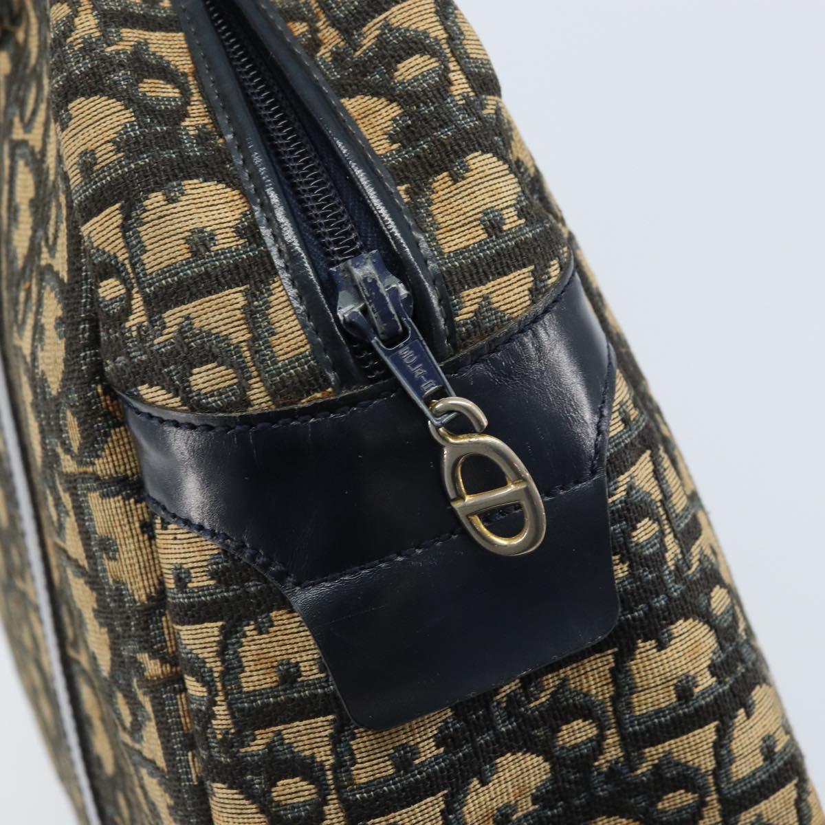 Christian Dior Trotter Canvas Hand Bag Navy Gold Auth LNZ006