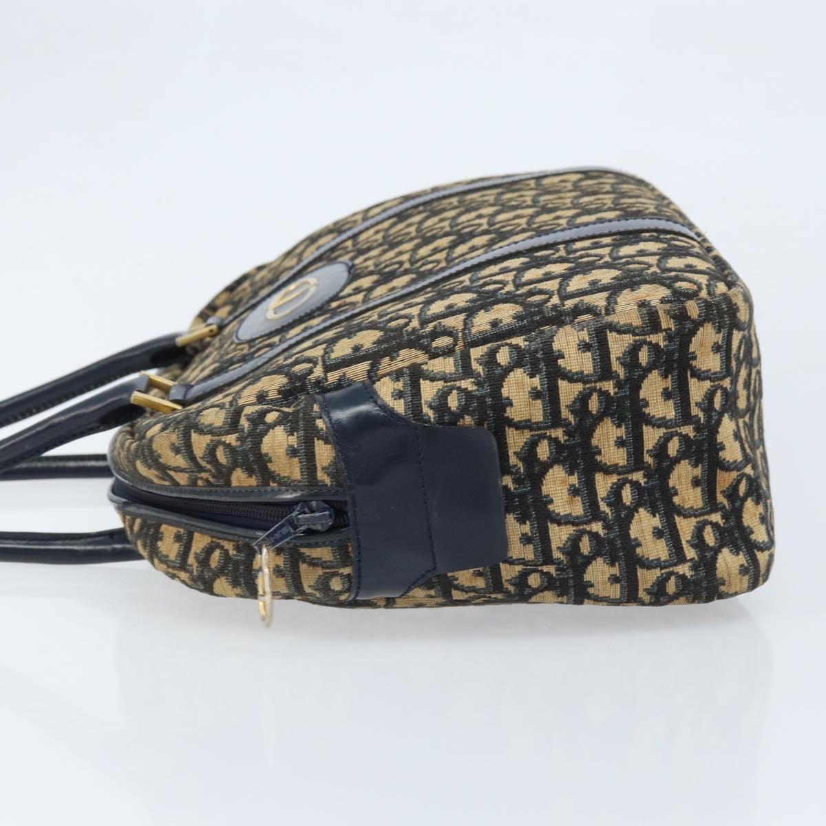 Christian Dior Trotter Canvas Hand Bag Navy Gold Auth LNZ006